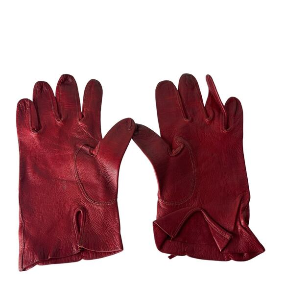 Vintage 80s Red Leather Driving Gloves Small Buttery Soft Lightweight Crimson - Picture 7 of 16
